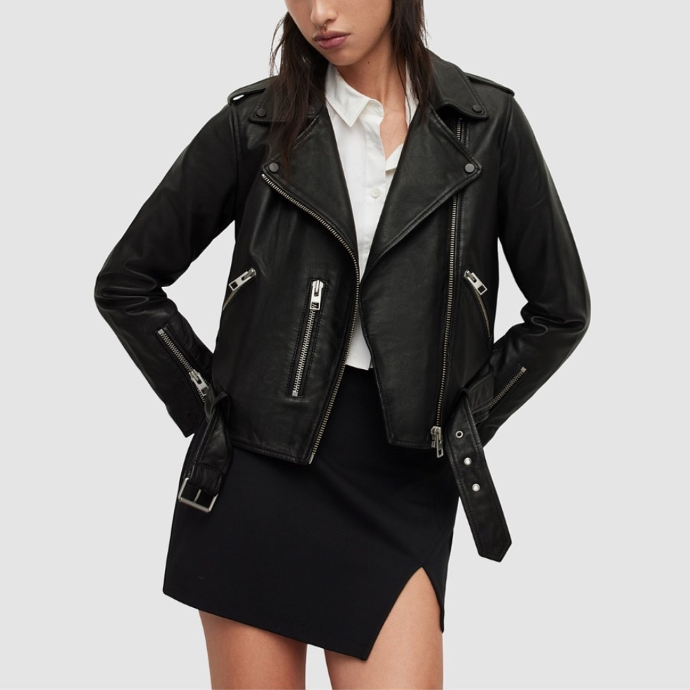 All Saints Balfren Leather Jacket Black Size 4